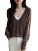 Women's Loose Fit Wool V-Neck Long Sleeve Cardigan Sweater
