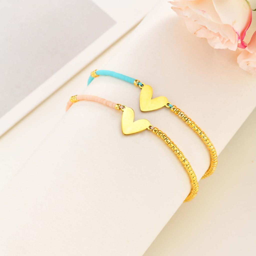 Bohemian Handmade Heart Bracelet, Adjustable Beads Rope Bracelet Stackable for Women Waterproof Jewrlry