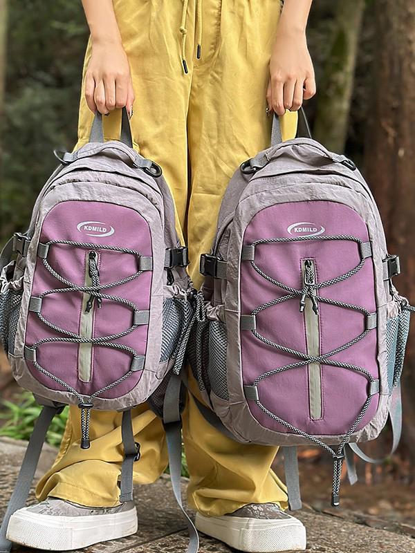 Color Block Hiking Backpack - Large Capacity, Versatile, Casual Shoulder Bag with Lanyard