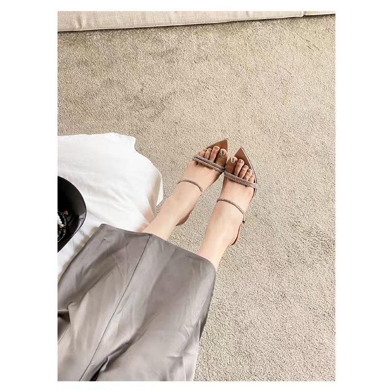 Fashion 2025Sexy High Heels Slippers Rhinestone Dress Party Shoes Summer Mules Thin Heels Runway Slippers Crystal Sandals Woman