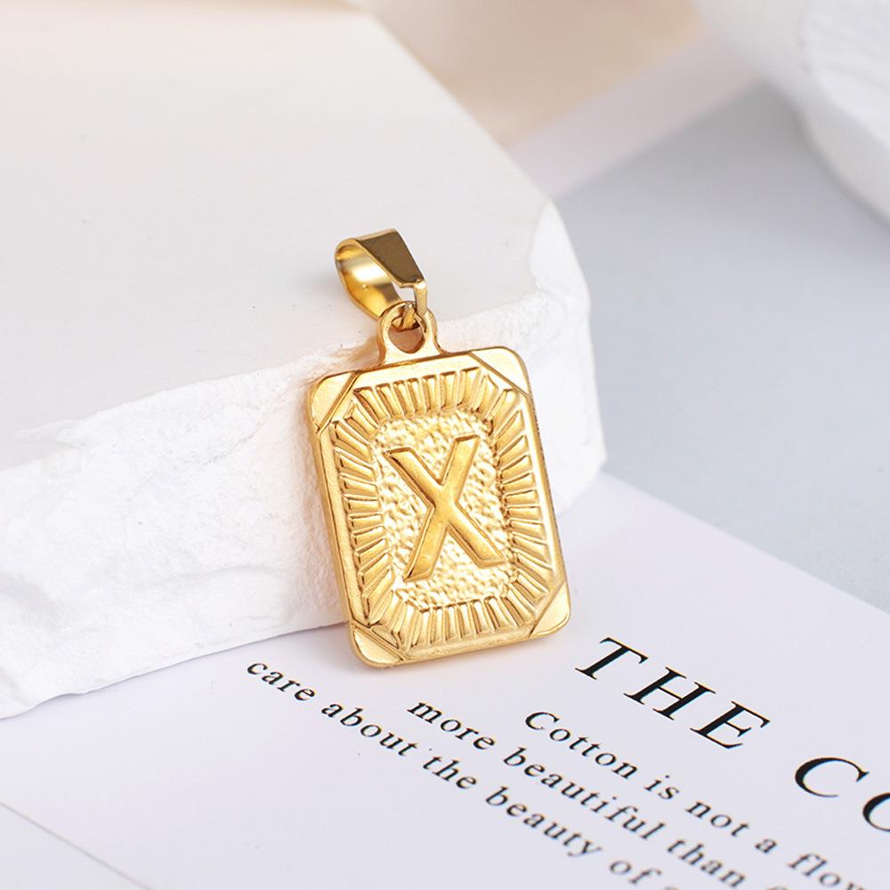 New Electroplated Square Copper Plate English Letter Pendant - Handmade Gold Medal Design.