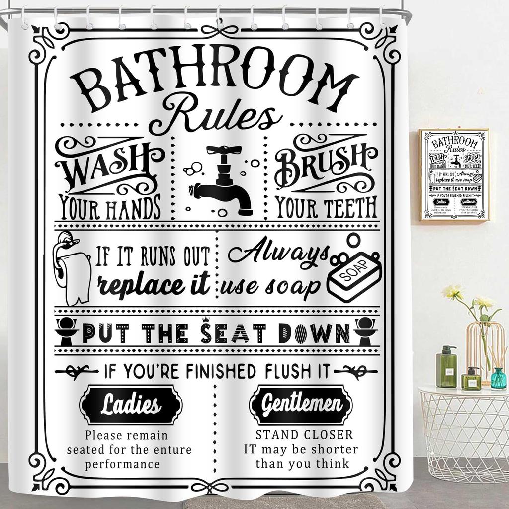 Funny Quotes Shower Curtain Cool Black And White Bathroom Rules Shower Curtains Fun Cute Toilet Sayings Fable Motto Bathroom