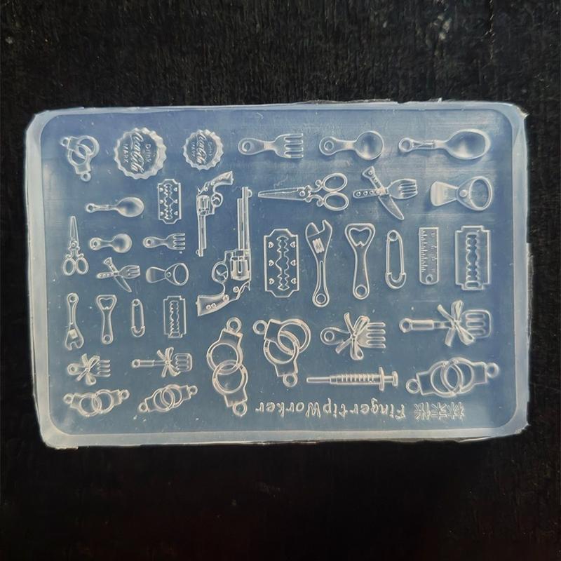 3D Nail Mold Silicone Tableware Handcuffs Funny Toys Resin Manicure Charms Molds For Diy Halloween Accessories Nail Parts Tools
