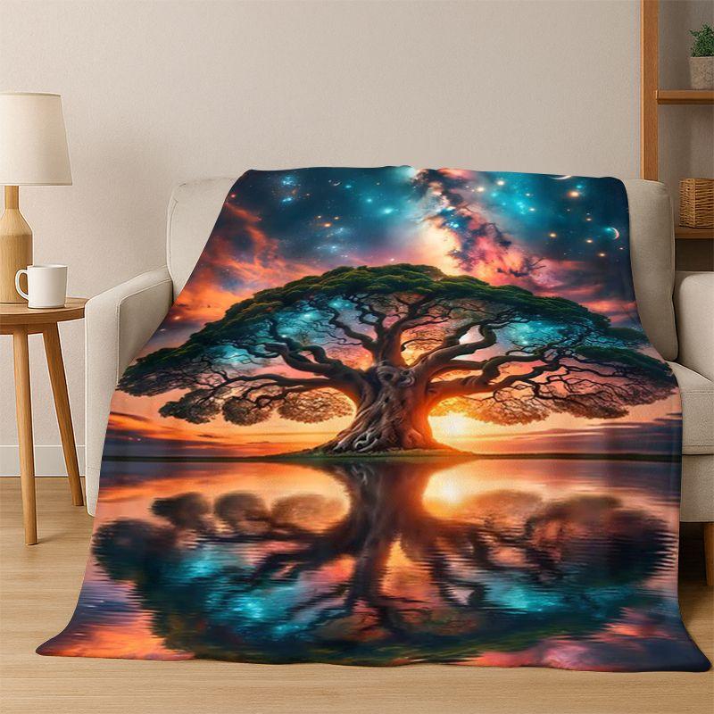 Tree of Life Nordic Mythology Yggdrasil Nature cartoon Flannel Blanket Soft Throw Blanket for Bedroom Living Room Bed Travel kid