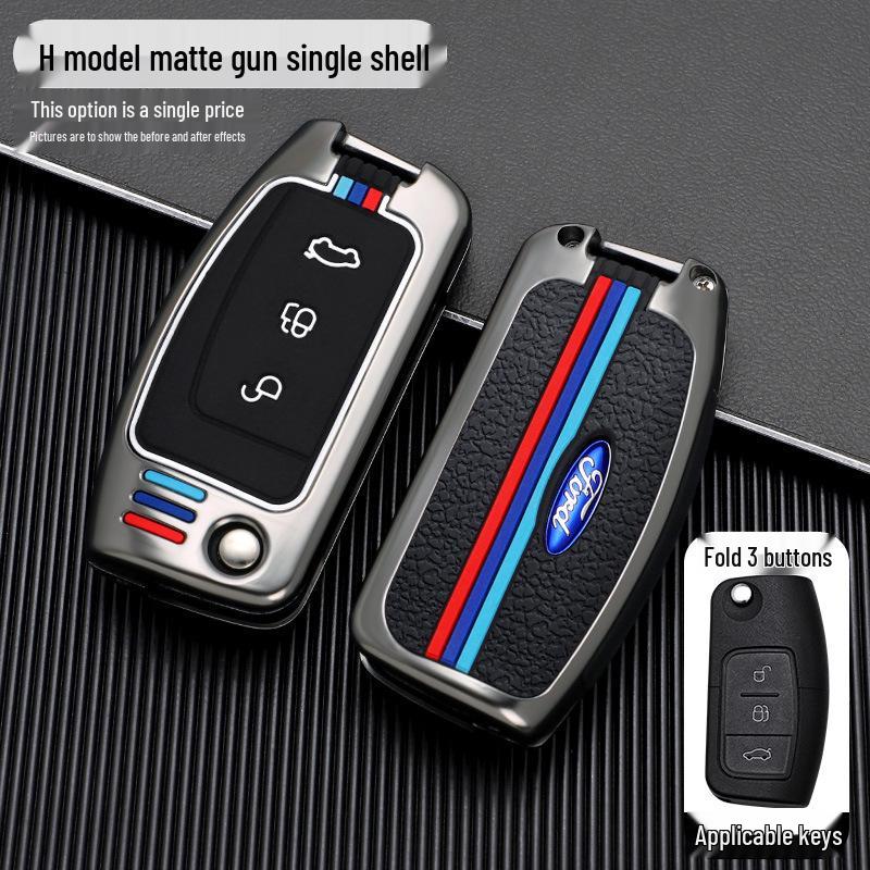 Ford Classic Focus Fiesta Key Cover - Car Protective Shell with Metal Buckle for Folding Key (Old Model & Ecosport)