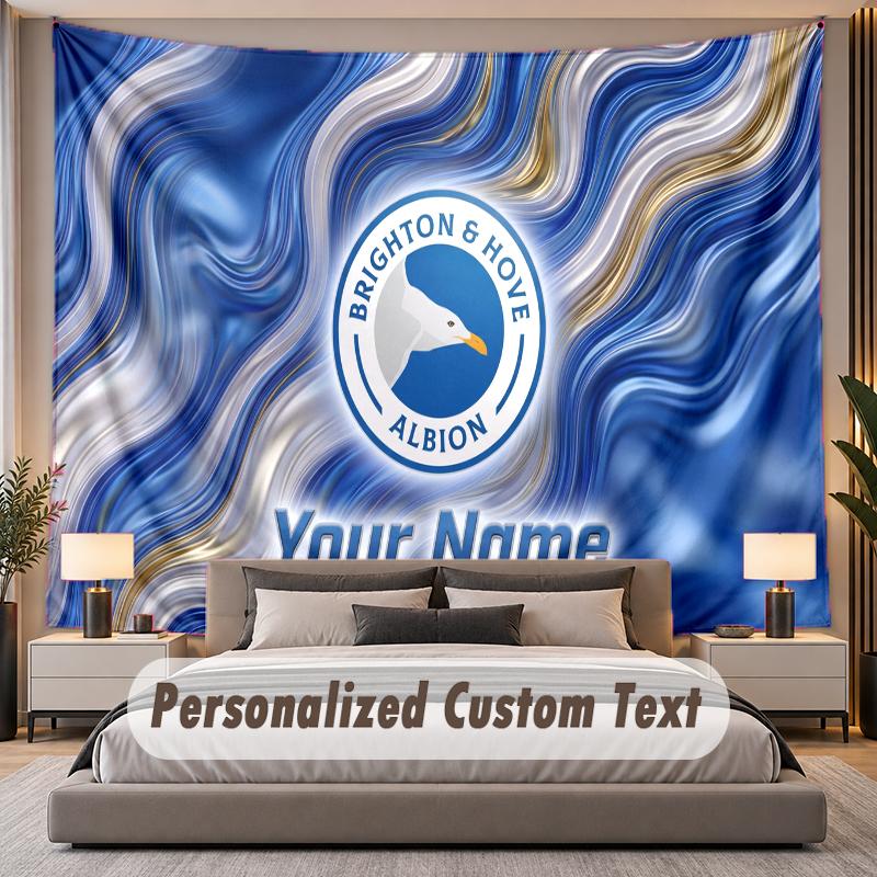 Custom Name Text Tapestry Brighton & Hove Albion Football Personalized Polyester Wall Tapestry For Bedroom And Room