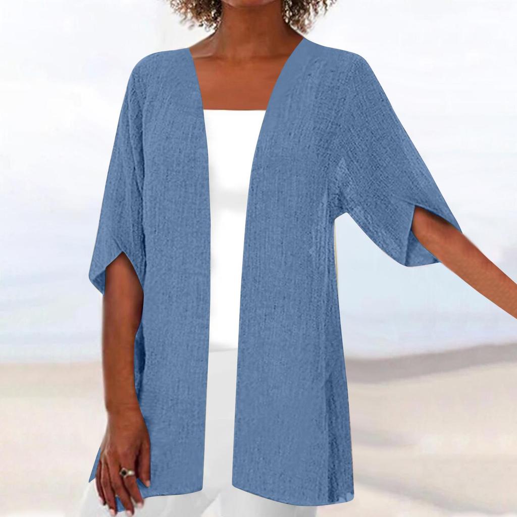 Women's Summer Cardigans Plus Size Short Sleeve Half Loose Cover Up Open Front Stretch Blouse Wrap Outwear Top
