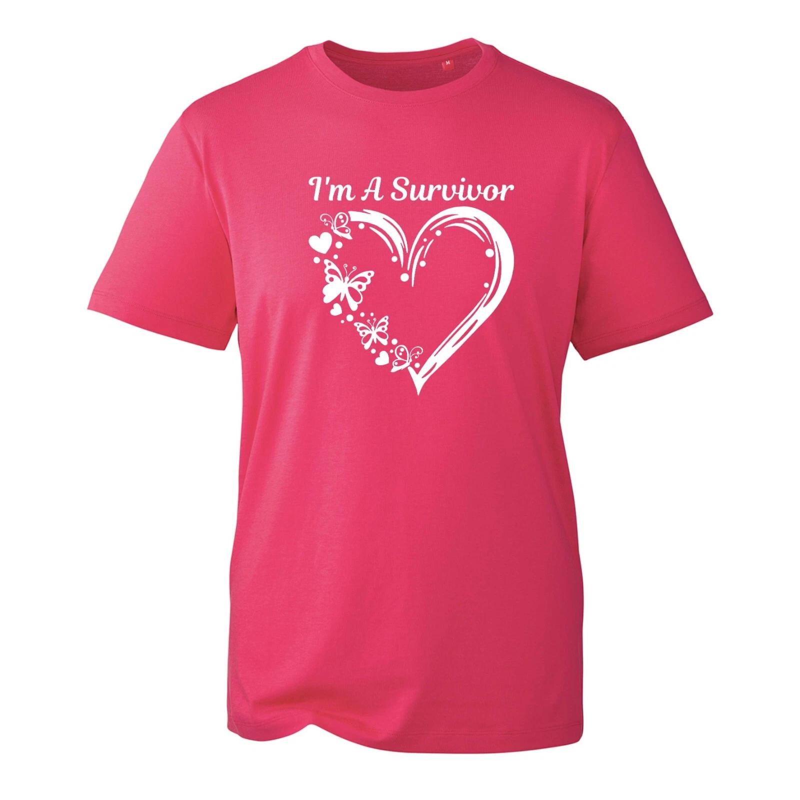 I Am A Survivor T-Shirt, Heart Butterfly Breast Cancer Awareness Unisex Top M