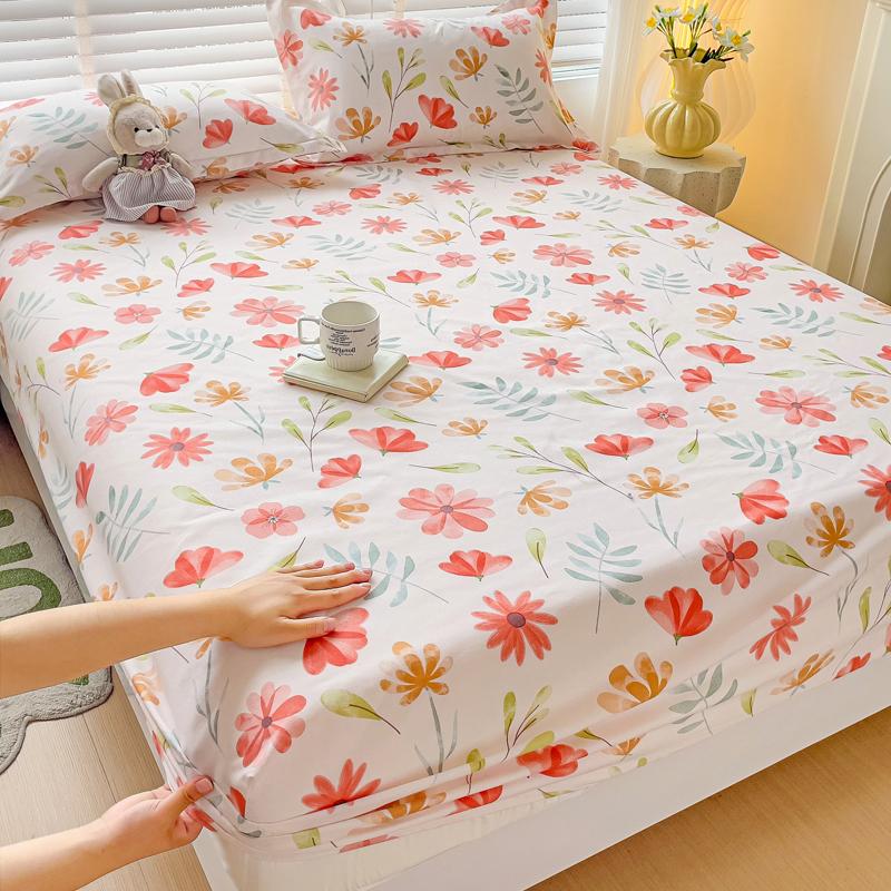 Queen Bed Sheets Set Tulips Printed drap de lit Floral Flower Style Fitted Sheet with Elastic Band Single Bed Linen for King Bed