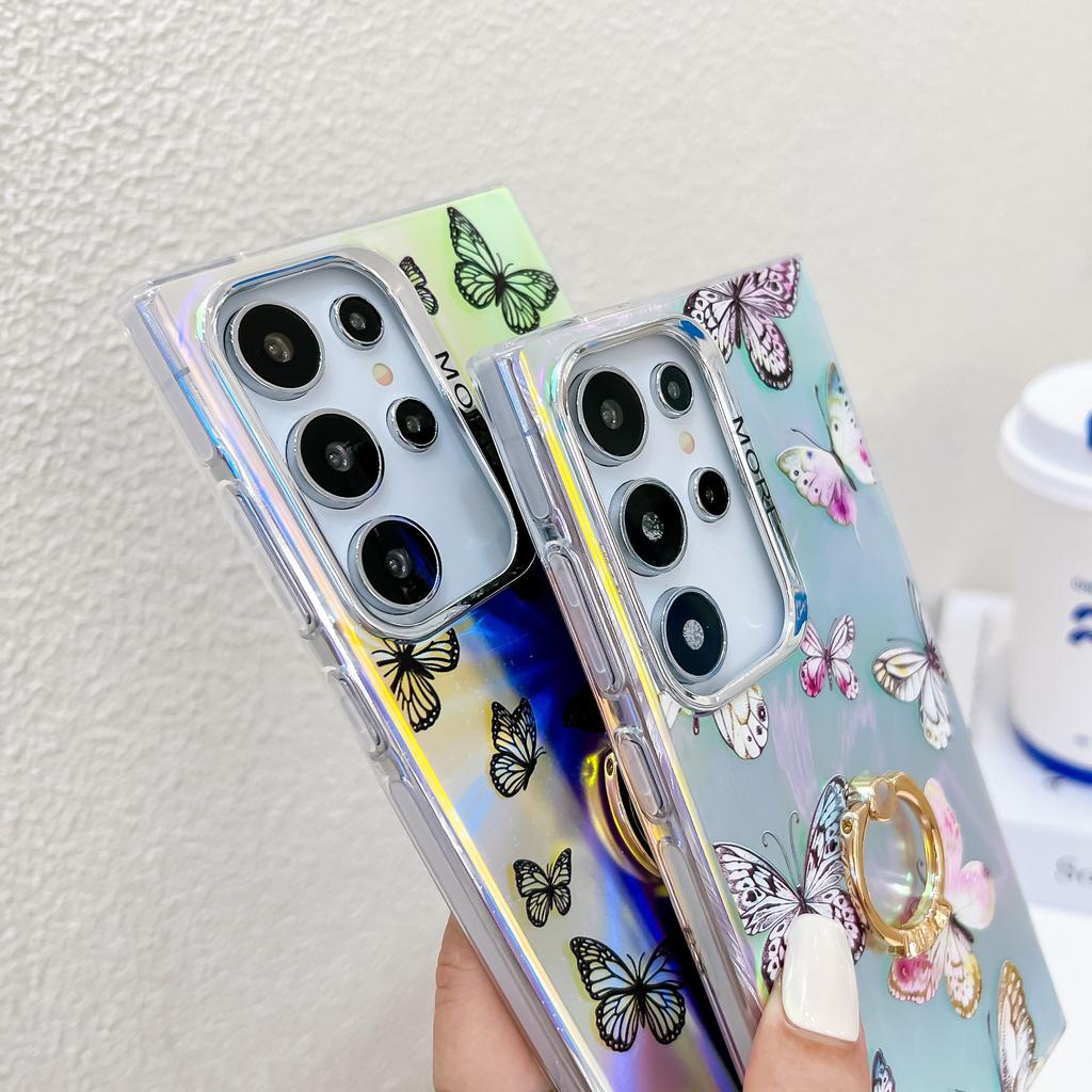 For Samsung Galaxy S23 Ultra Case Electroplating Laser Butterfly Pattern Anti-Scratch Phone Cover