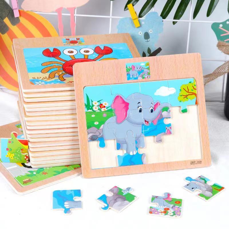 3D Montessori mänguasjad Hariduslikud puidust mänguasjad lastele Varajane õppimine Multikakujuline looma-liikluse pusle Laste matemaatiline pusle