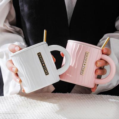 Large-capacity Ceramic Cup High-value Water Cup with Lid Spoon Men's and Women's Juice Beverage Cups Home Office Mugs
