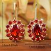 Luxurious Gold Color Sunflower Oval Red Zircon Dangle Earrings for Women Daily Wear and Party