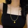 Gold Plated Stainless Steel Golden Pearl Pendant Beaded Chain Necklace