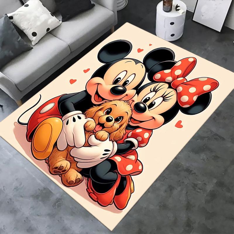 1pc Office Carpet, Under Chair Rug, Mickey Mouse and Minnie Mouse with Puppy Design, Soft and Warm Floor Mat for Room