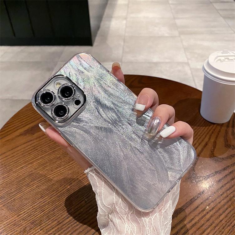 Flashing Feather Yarn Shell Suitable for Iphone16 Mobile Phone Case Apple 15 Protective Case 14 Lens Film 13pro Hard Shell 12