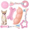 Dog Chew Toys For Cleaning Teeth Pink Soft Rubber Bone Funny Ball Interactive Donut Treat Set For Small Medium Dogs Pet Gifts