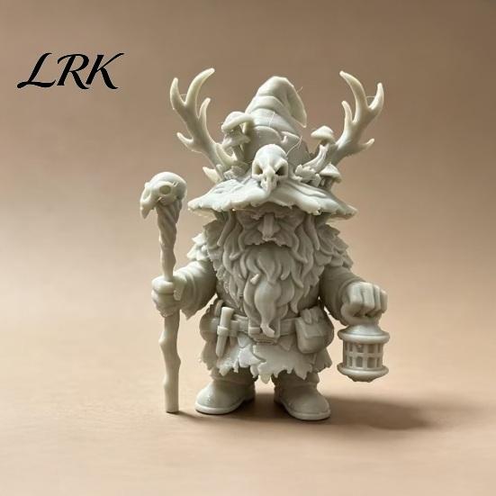White Mold Blank Decoration Dwarf Wizard Figurine, 3D Printed Fantasy Mage Statue, Forest Sorcerer Decor Burr-free Model for Desk Shelf, Easter