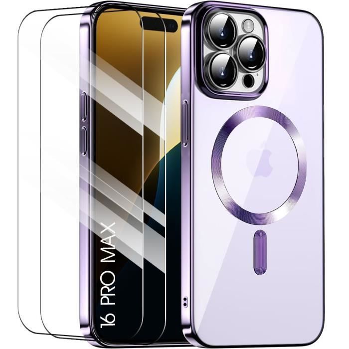Protective Case - BOOLING - for iPhone 16 Pro Max - Purple Silicone - Glossy Contour - 2 Tempered Glasses