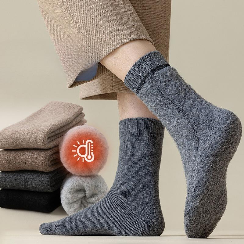 Wool Socks for Men In Autumn and Winter, Thickened and Fleece Loop Mid-calf Socks for Men, Warm Socks, Super Thick Fleece Socks