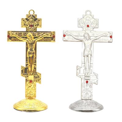 Jesus Cross for Desk Metal with Base Tabletop Ornaments Christian Home Goods Prayer Utensils Table Top Crucifix Cross Catholic