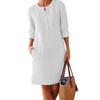 Casual Women Loose Solid Color Buttons Cotton Linen Long Sleeve Midi Dress