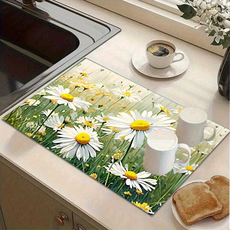 1Pcs Rubber Drying Mat With Daisy For Coffee Shop Restaurant Kitchen Carpet Tableware Durable Diatom Mud Table Mat Pet Mat