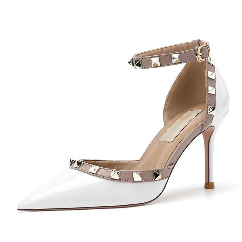 

Босоножки Baotou с заклепками на тонком каблуке, женские с острым носком, на высоком каблуке, женские с ремешком на щиколотке, профессиональные, ретро, одинарные туфли, женские 42