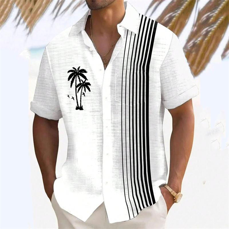 2026 Новое поступление: Стильная белая минималистичная рубашка с принтом – Мужская летняя рубашка с коротким рукавом – Одежда для отпуска и путешествий S