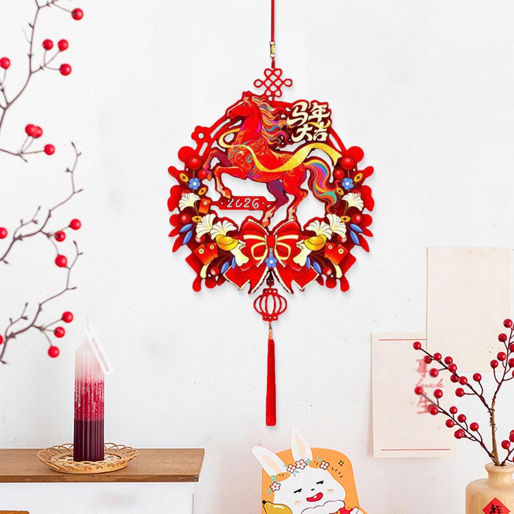 Chinese New Year Hanging Decorations 2026 Horse Window Bowknot Decorative Christmas Tree 75x35cm Traditional Chinese Characters