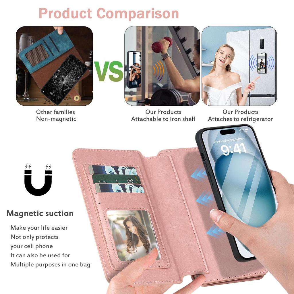 iPhone 16 Pro Multifunctional Leather Wallet Case with Detachable Magnetic Protection
