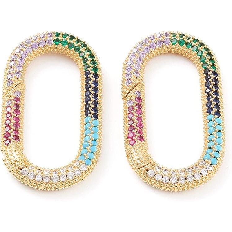 Craftdady 5ps Micro Pave Cubic Zirconia Spring Gate Ring Clasp CZ Rhinestone Golden Brass Oval Trigger Spring Snap Clip Hook Buckle for Keychain