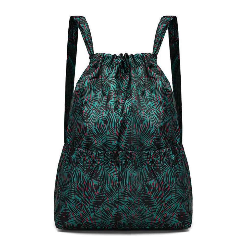 Floral Printed Drawstring Bag Polyester Large Capacity Portable Shopping Bag Lightweight Waterproof Travel Bag Teenage Girls