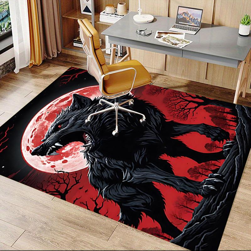 1pc Wolf Howling Moon Carpet Anti Slip Polyester Floor Mat for office.Bedroom