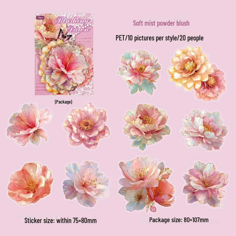 Yi Niao Flower Language Series Sticker Pack: 20 Gilded Flower-Themed Sheets, 6 Styles for Scene Creation