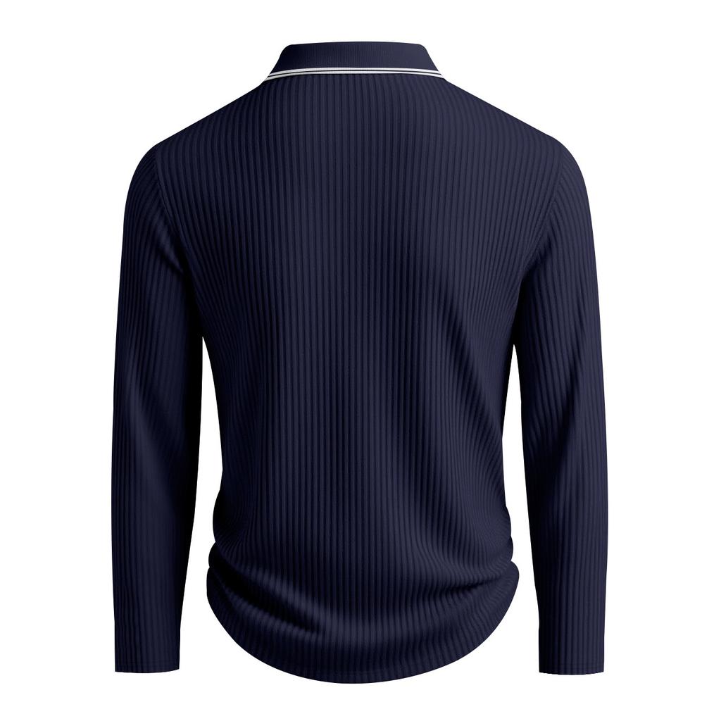 Men's Long Sleeve Polo Shirt Classic Button Placket Business Casual Golf Top for Spring Fall Wear