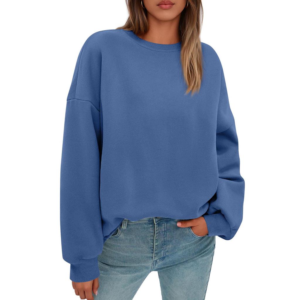Sweatshirts For Women Oversized Round Neck  Fleece Pullover Casual Long Sleeve Tops