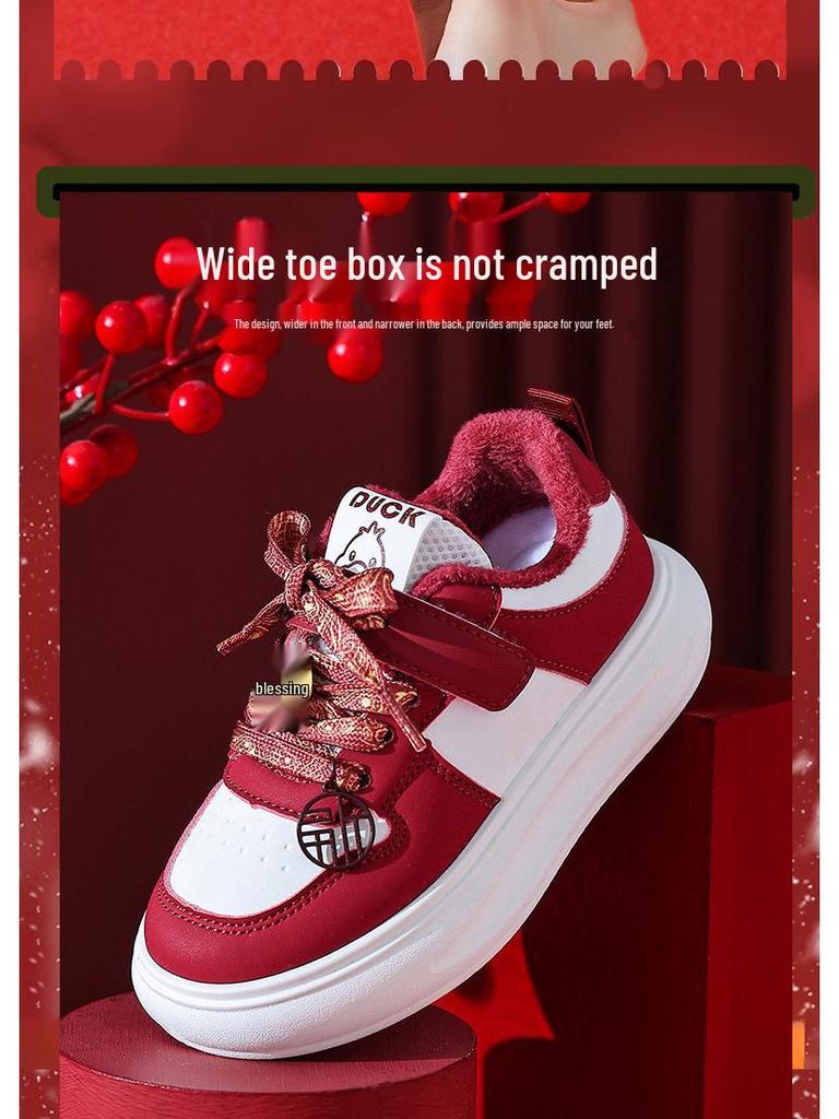 2026 Kids' Waterproof Winter Leather Sneakers: Velvet-Lined, Trendy, for Toddlers & Young Children.