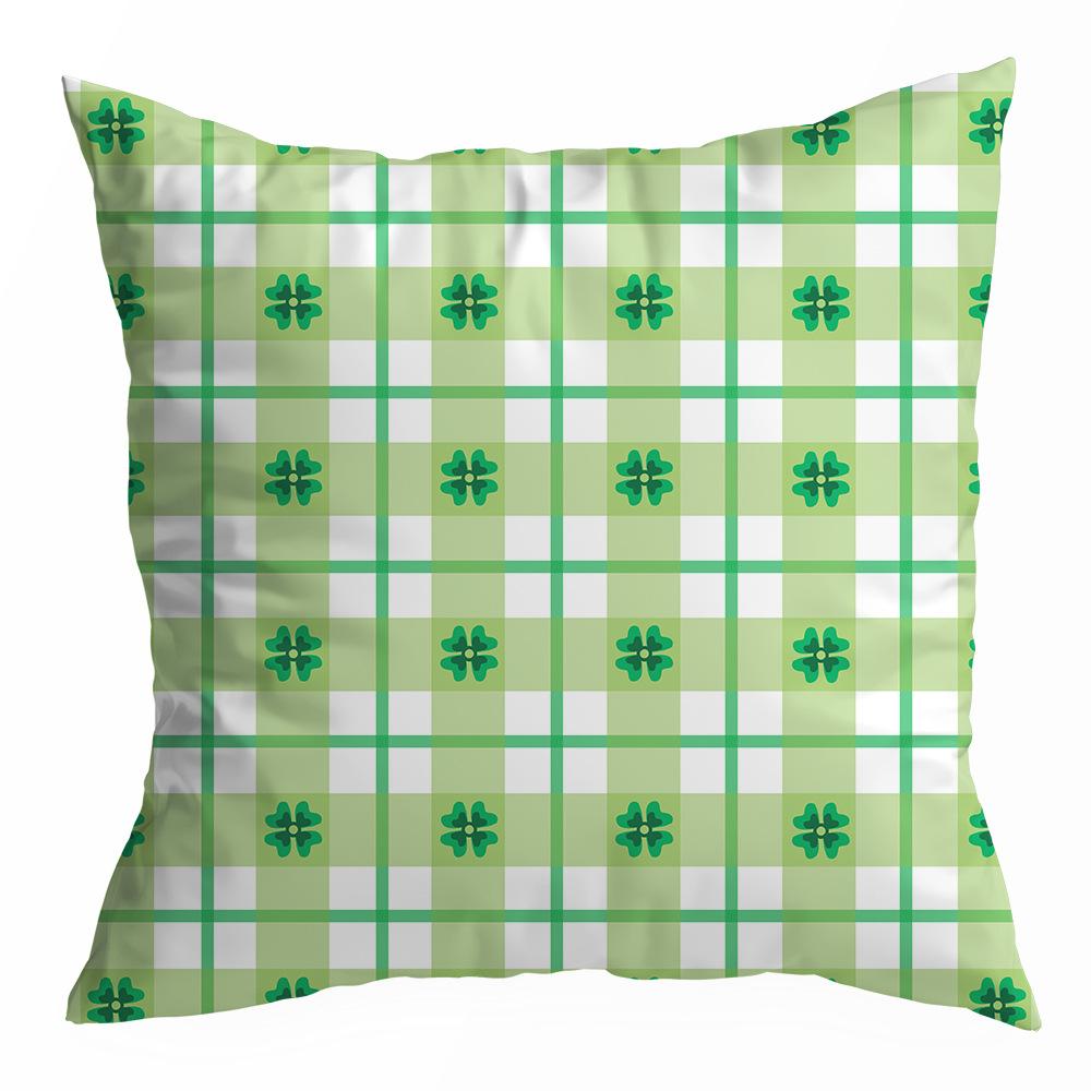 St. Patrick's Day Peach Skin Velvet Pillowcase, Green Four-leaf Clover Printed Sofa Pillow Cushion