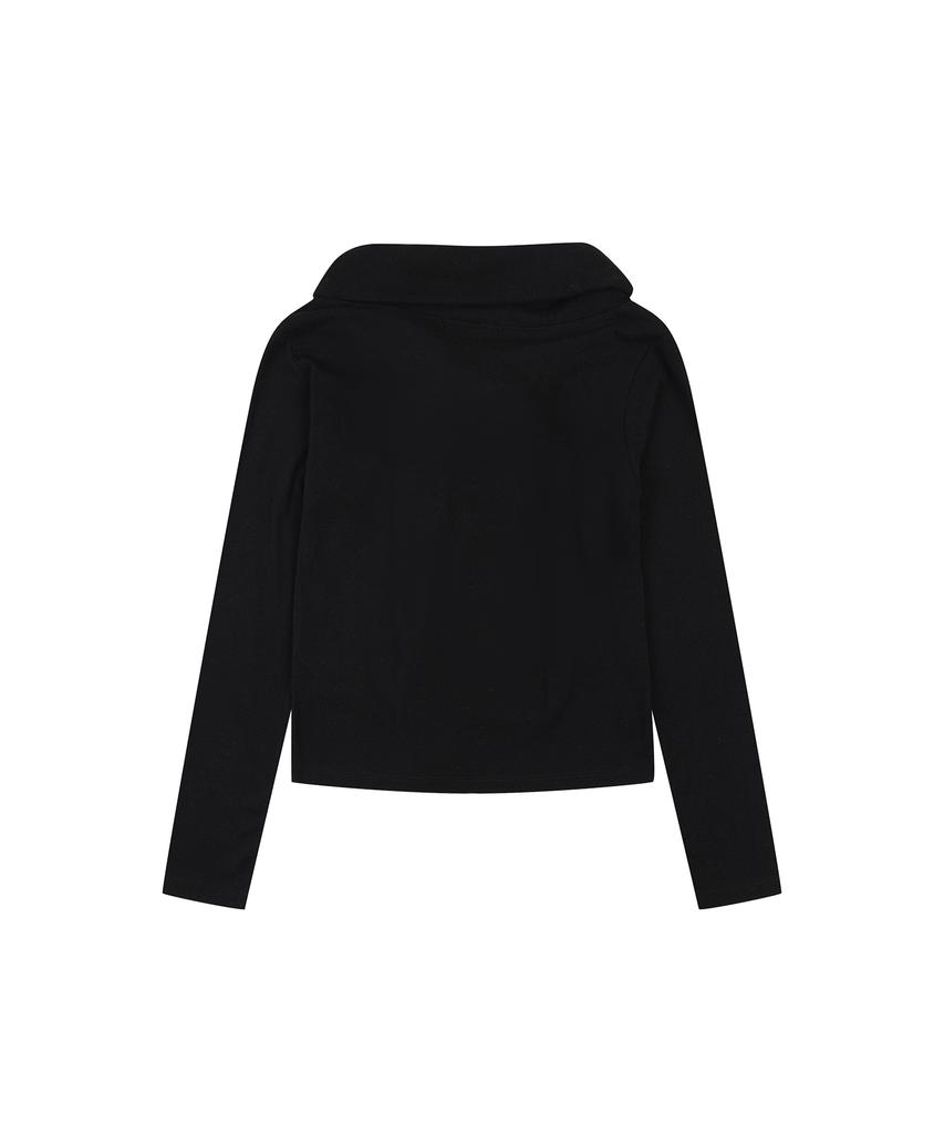 DELICCENT Ribbon Tie Off-Shoulder T-Shirt [Black]