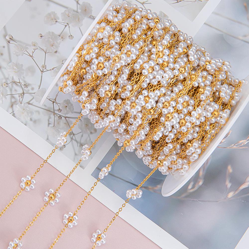 

2Meters 1Meter Stainless Steel Black Crystal Flower Chains Natural Stone Beaded Chains for Necklace Earrings DIY Jewelry Making 1Meter