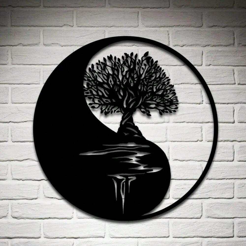 Metal Wall Art Tree of Life Yin Yang 3D Silhouette Home Decor Iron Sculpture