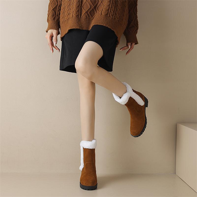 Dámské kotníkové boty Kulatá špička Silný střední podpatek Platforma Sněhule Stručné Krátké boty Dámská módní obuv Zimní Khaki 43