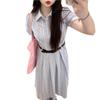 French Blue Striped Shirt Dress Women's Clothing Summer New Waist and Thin Temperament A-word Long Dress