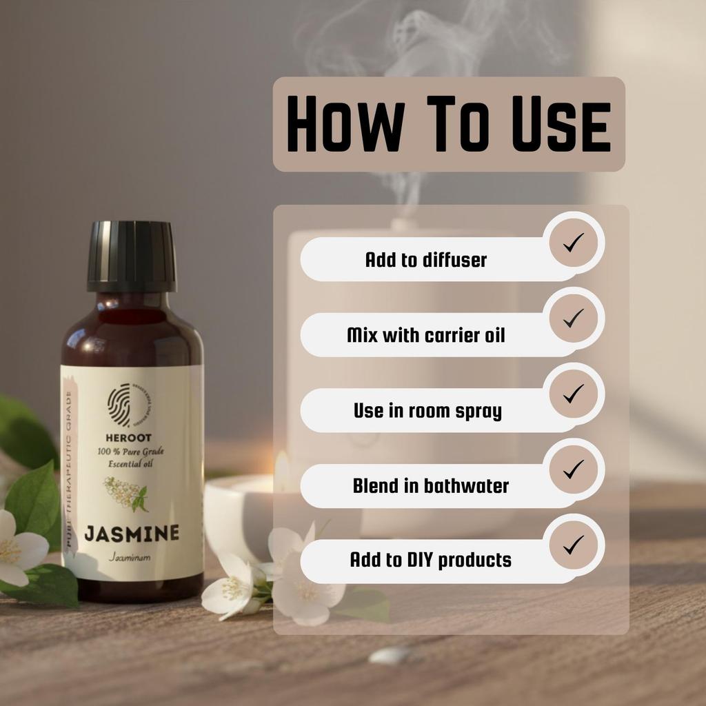 Jasmin Ätherisches Öl – Reines Öl, Reiches blumiges Aroma, Natürlicher Duft für Diffusor