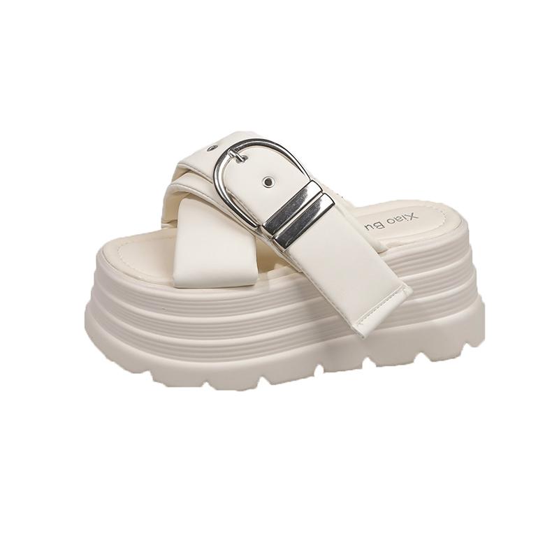 

Fashion NEW 8CM Heels Wedge Slides Sandals Women Casual Outdoor Slippers Female Summer Buckle Beach Slipper Walking Chunky Shoes Woman 34 бежевый