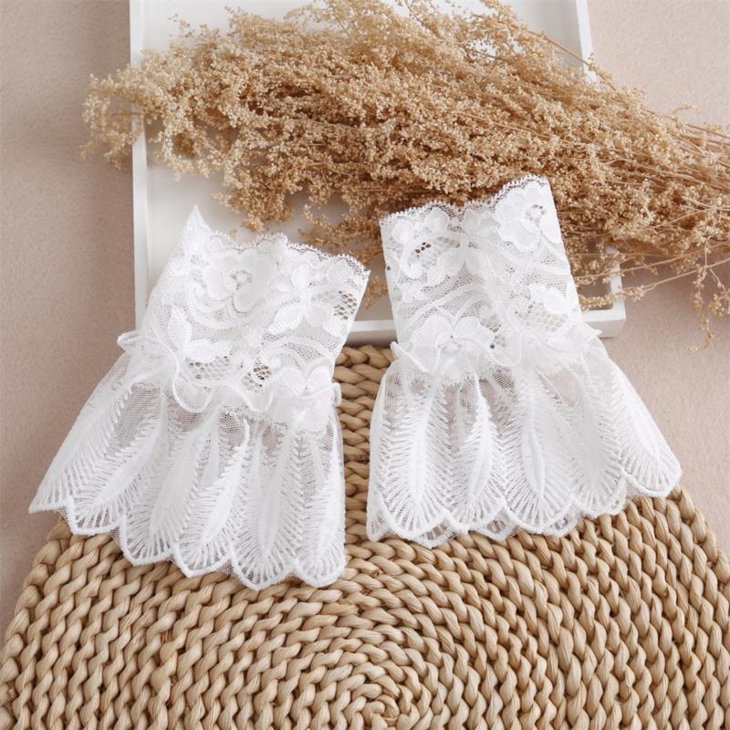 Fake Cuff Sleeve Women White Female Lace Pleated Flare Sleeve Detachable False Cuffs Ruffles Wristband Decorative Accessory