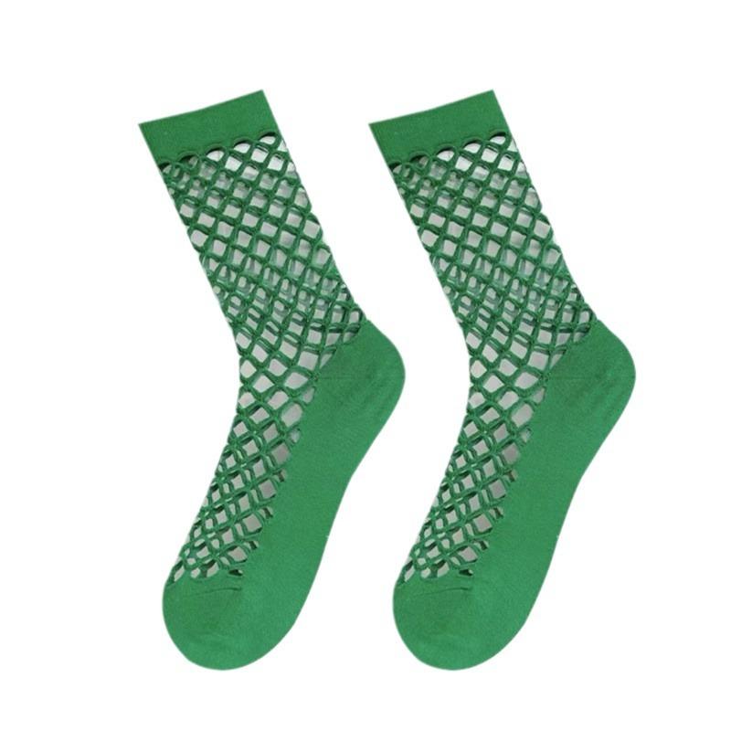 Summer Socks Women'S Solid Color Hole Socks Style White Breathable Thin Mesh Hollow Tube Socks
