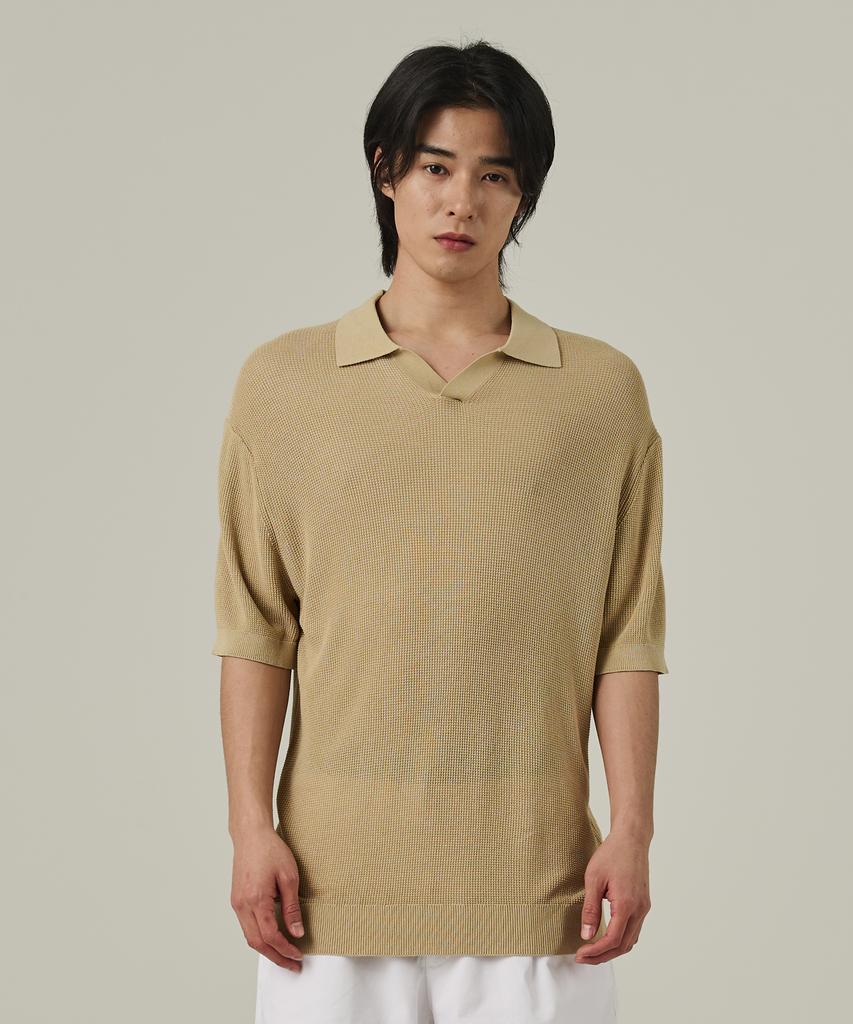 ANALOG MOOD Neff Open Collar Short Sleeve Knit (Beige)