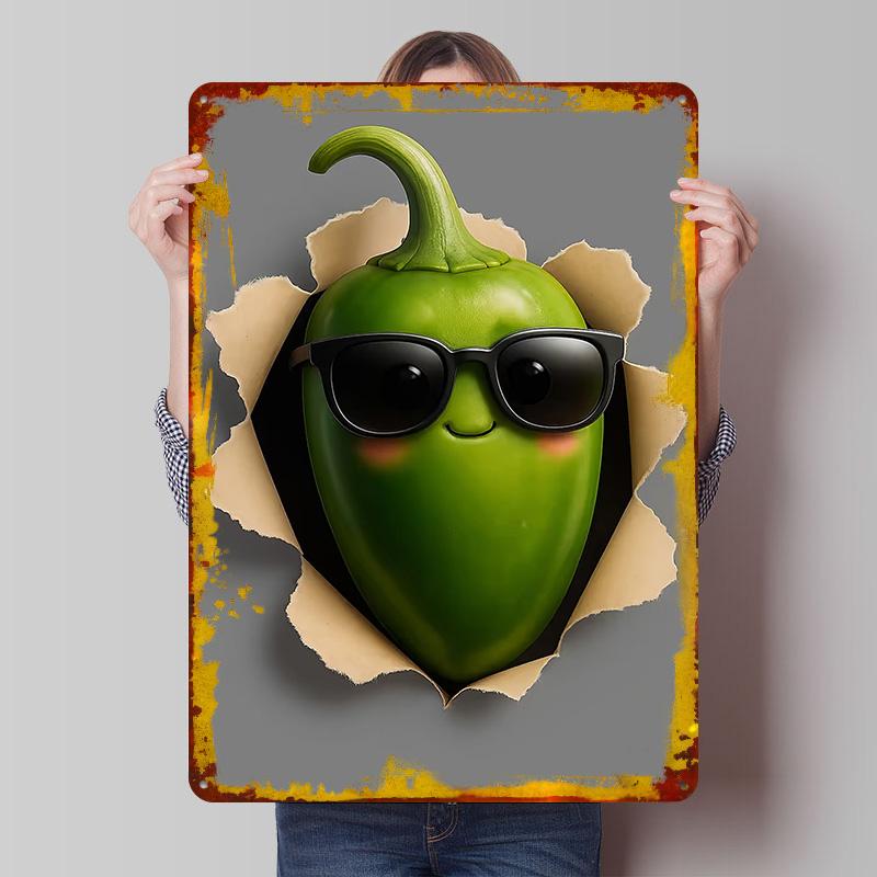 

Cool Pepper Breaking Through Paper Tinplate Poster Customized Wall Art Vintage Retro Metal Signs for Gamer Decoration Room Decor 20x30cm（7.8x11.8inch）